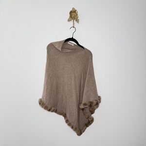 La Fiorentina Rabbit Fur Trim Knit Cape Pancho NEW